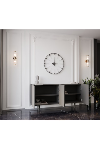 Enwood Capella Gri Mdf 4 Kapaklı Raflı 160 Lık Konsol