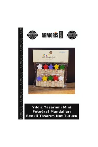 Yıldız Tasarımlı Mini Fotoğraf Mandalları Renkli Tasarım Not Tutucu