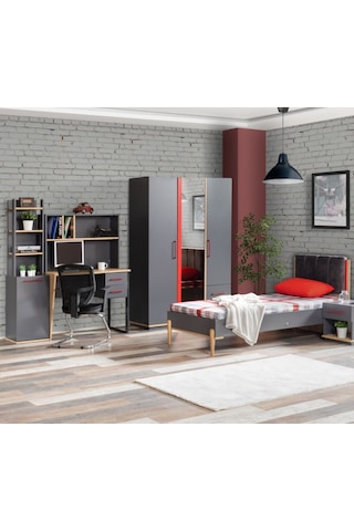 Antre Karyola Çalışma Masası Komodin Kitaplık Genç Odası Dolap Antrasit