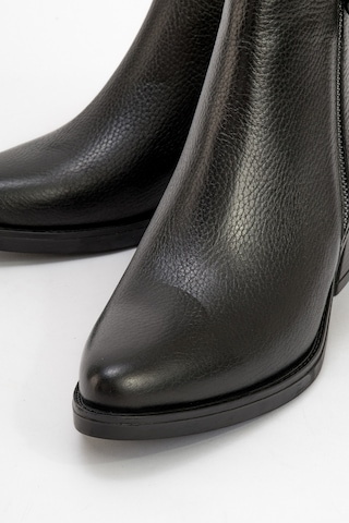 Jayer Siyah Floter Hakiki Deri Fermuarlı Kadın Topuklu Bot Siyah Floter