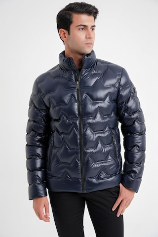Slim Fit Hakim Yaka Yan Cepli Kaz Tüyü Lacivert Şişme Mont Mt 175 Lacivert