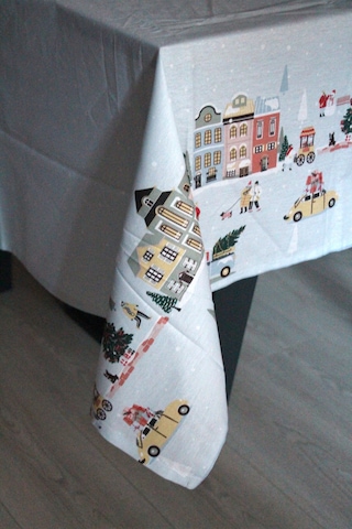 Pamuklu Yılbaşı Noel Temalı Kumaş Masa Örtüsü 150x200 Ebat 2025-knrev Mavi