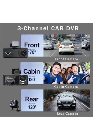 Wifi 1080p Araç Kamerası, Sürüş Kaydedici, 2 İnç Ips Ekran, Üçlü Lens, Araç Kamerası, G-sensörü, Hareket Algılama, Araba Aksesuarları