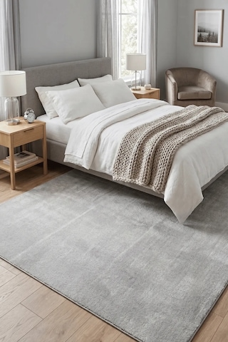 Poly Peluş Halı-gri- Salon-mutfak-antre-oturma Odası-yumuşak-kaymaz Taban-yıkanabilir Modern
