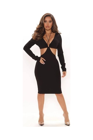 Kadın Full Dekolte Detay Fırsat Ürün Seksi Elbise Siyah