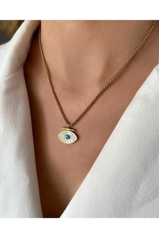 Sedefli Göz Nazar Boncuğu Çelik Kolye