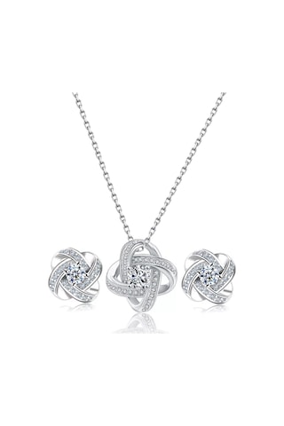 Brezza Lusso Jewelry Gümüş Zirkon Taşlı 4 Kollu Şans Kadın Kolye Küpe Set
