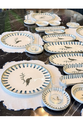 29 Parça Antik Bird Porselen Kahvaltı Takımı -5511 Lacivert