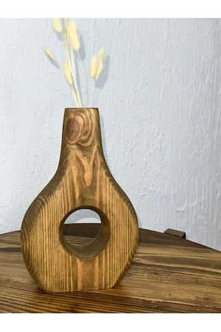 O&a Wood Doğal Ahşap Dekoratif Biblo Vazo Koyu Meşe