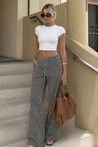 Madmext Haki Beli Ayarlanabilir Çizgili Cepli Bol Paça Kadın Pantolon Mg2312