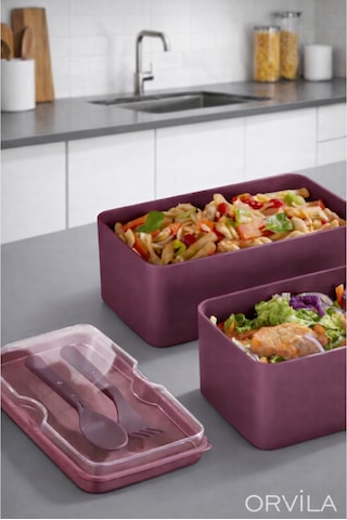 Mega Boy 2 Katlı Yemek Saklama Kabı 2 Litre - Kendinden Çatal Kaşık Servisli Lunch Box Set Mürdüm