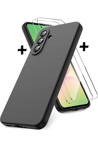 Samsung Galaxy Uyumlu A36 Kılıf Renkli Silikon+9h Ekran Koruyucu Cam Set