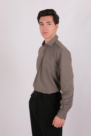 Twın Lıon Twin Lıon 408 Slimfit Örme Düz Gömlek Haki
