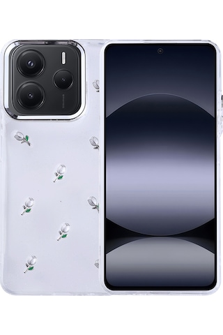 Noktaks - Xiaomi Uyumlu Xiaomi Redmi Note 14 5g - Kılıf Airbag Tasarımlı Simli Şeffaf Koruyucu Kutup Kapak - Lale T37078 Lale