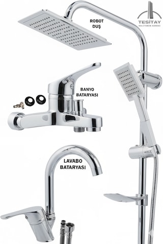 02-44 Lavabo Banyo Bataryası Robot Duş Takımı Musluk Armatür Siyah Beyaz Krom Gold Renkler Krom