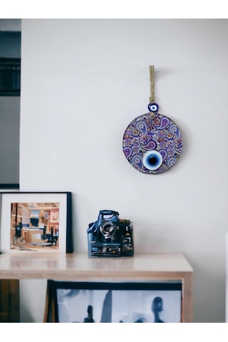 Mandala Desen Mavi Mor Nazar Boncuklu Füzyon Cam El İşçiliği 12 Cm Duvar Süsü Nazarlık Hediyelik Eşya