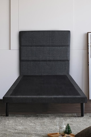 Niron Slim Baza Ve Başlık Takımı 90x190 Tek Kişilik Gri Kumaş Kaplı Metal Karyola Ve Başlık Seti