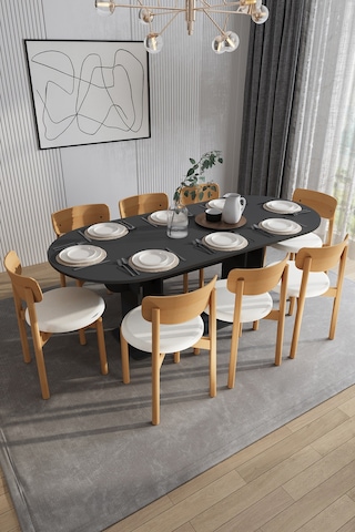 Modern 8 Kişilik Mutfak Yemek Masası Ve Sandalye %100 Mdf Mutfak Yemek Odası Masası Takımı Ymt08 Antrasit