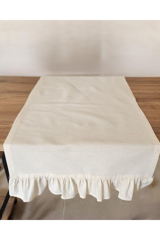 Naturel 2-kenar Fırfırlı Runner Örtü Ham Keten Vintage Bej 40x110