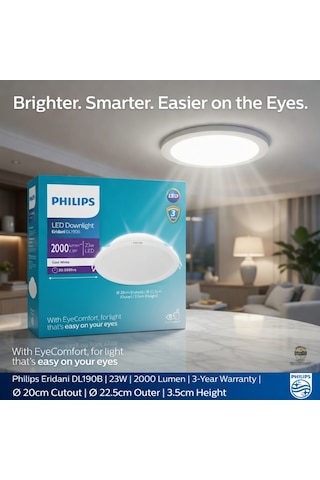 Philips 23w Led 2000lumen 4000k Cool White Delik Çapı 20cm Dış Çapı 22.5 Cm Yükseklik 4cm