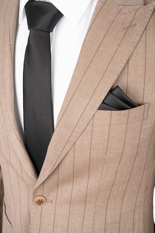 Hatemoğlu Kahverengi Slim Fit Çizgili Sivri Yaka Keten Casual Takım Elbise