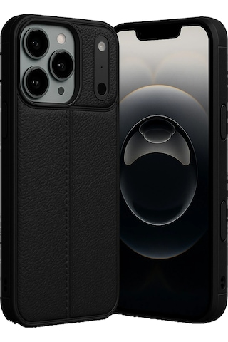 İphone Uyumlu 17 Pro Max Kılıf Focus Deri Desen Silikon Arka Kapak Siyah