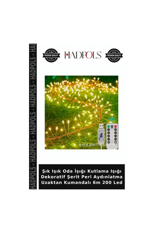 Şık Işık Oda İşığı Kutlama Işığı Dekoratif Şerit Peri Aydınlatma Uzaktan Kumandalı 6m 200 Led Gün Işığı