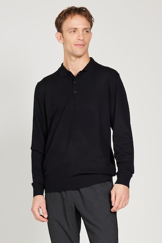 AC&Co / Altınyıldız Classics Erkek Sıyah Standart Fit Normal Kesim Polo Yaka Triko Kazak Siyah
