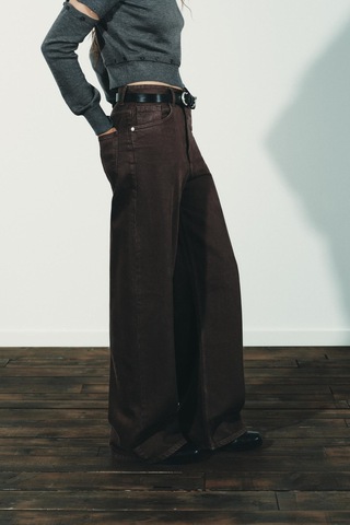 Kahverengi %100pamuklu Geniş Paça Kadın Wide Leg Jean Mg2623 Kahverengi
