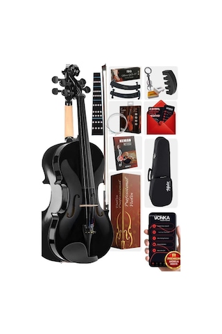 Midex Hga44bk-tys Full Siyah Set Keman 4/4 Yastık Reçine Çanta Yedek Tel Susturucu Yay