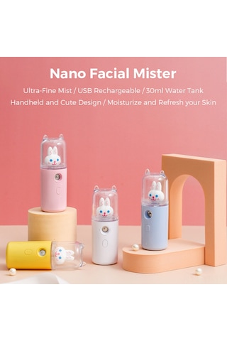Yifomall Nano Buhar Yüz Nemlendirici, Usb Şarjlı El Tipi, Soğuk Buhar, 30ml Depo, Otomatik Kapatma, Yumuşak Cilt İçin, Sevimli Tavşan Desenli Sarı