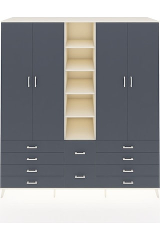 Kronos Dolap 9 Raflı 10 Çekmeceli 2 Askılı 220x59x243 Aytaşı-antrasit/antrasit Antrasıt/antrasıt