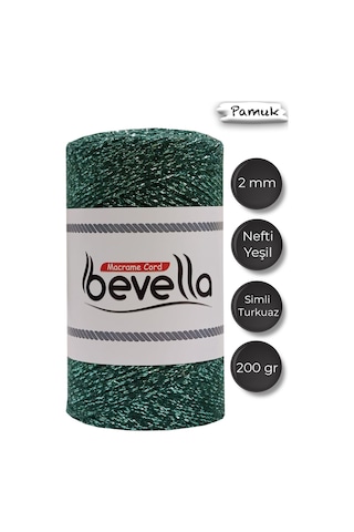 Ultra Simli Nefti Yeşil Turkuaz 2 Mm Makrome İpi 200 Gr