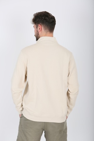 Nature The Brand Kontrast Fermuarlı Dik Yaka Sweatshirt , Şardonlu 3 İplik , Göğüs Nakış Detaylı,sweatshirt Erkek Sütlü Kahve