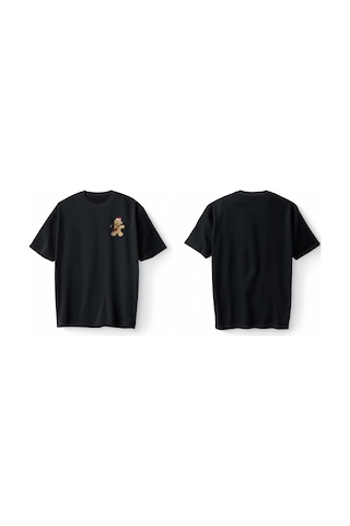Bumeta Kurabiye Gingerbread Noel Yılbaşı Oversize Unisex Tişört T-shirt Siyah
