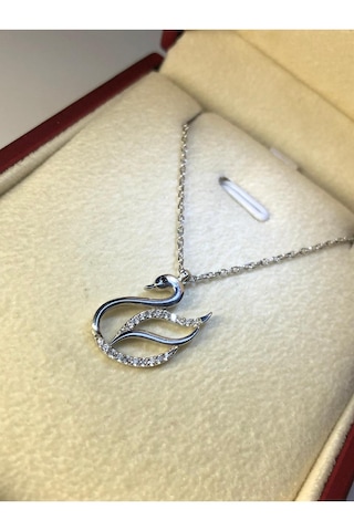 Kadın Gümüş Kolye - Kuğu Model Zircon Taşlı 925 Ayar Kolye