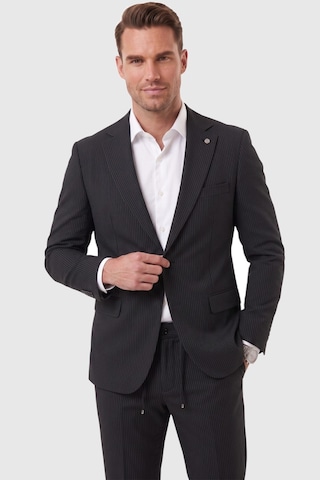 Rizzup Erkek Slim Fit Dar Kesim Çizgili Gofre Kumaş Siyah Takım Elbise Tek Düğme İpli Pantolon 2602311