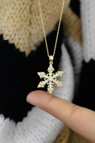 925 Ayar Gümüş Gold Kaplama Opal Kar Tanesi Kadın Kolye UVPTS100024