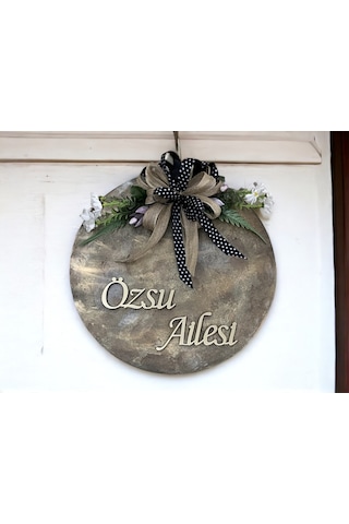 Kişiye Özel Ahşap Kurdelalı Kapı Süsü 35 Cm Kahverengi