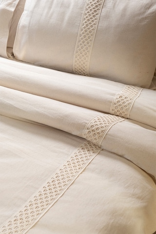 Vivamaison Ham Keten Dantelli Çift Kişilik Nevresim Yastık Seti Lacivert