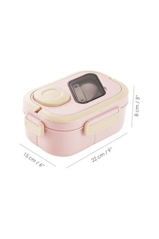 Bondie Kilitli Kapak Yemek Kabı - 2 Katlı Bölmeli Kaşık Ve Sosluklu Lunch Box Beslenme Kutusu Pembe
