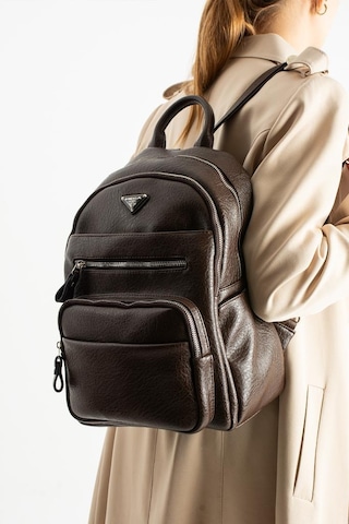 Vegan Deri Kadın Sırt Çantası 35 25 Cm Yağmur İtici Kumaş Mega Bag Günlük Kullanıma Uygun Kahverengi