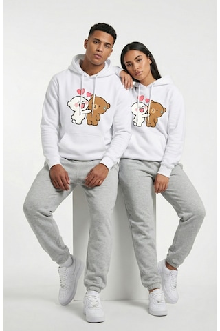 Nevermind Unisex Oversize Hoodie Kalpli Figür Baskılı Beyaz