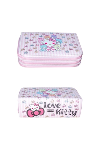 Kalem Kutusu Love Kitty Temalı Kawaii Desen Orginazer Vegan Deri