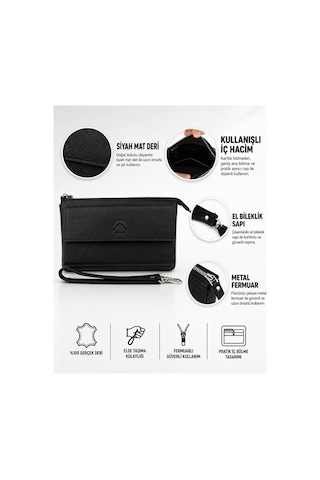 Alphaclub Bag Erkek Mat Siyah Hakiki Deri Çok Bölmeli Portföy Çanta