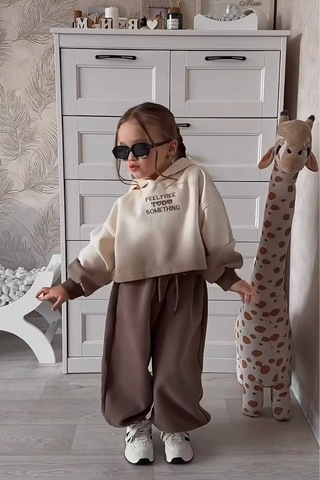 Caps Store Kız Çocuk Kapüşonlu Eşofman Takımı Kahverengi