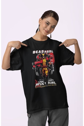 Deadpool Wolverine Film Kahramanları Baskılı Unisex Oversize Tişö Siyah