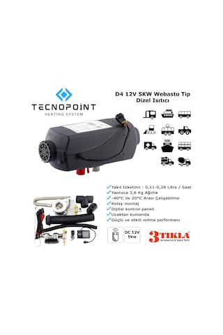 Tecnopoint Tc18-03 Webasto Tip D4 Model Dizel Isıtıcı 12v 5kw Tekne Karavan Minibüs Uyumlu