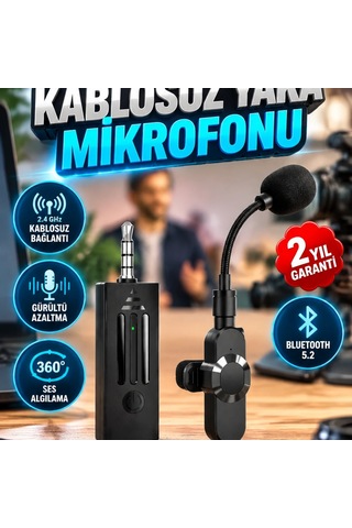 2.4 Ghz Kablosuz Yaka Mikrofonu Bluetooth 5.2, Gürültü Azaltma Ve 360 Ses Algılama