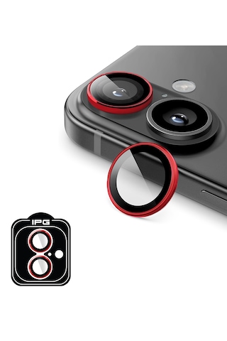 Apple Uyumlu iPhone 16 / 16 Plus İçin Ipg Kamera Lens Koruyucu - Kırmızı